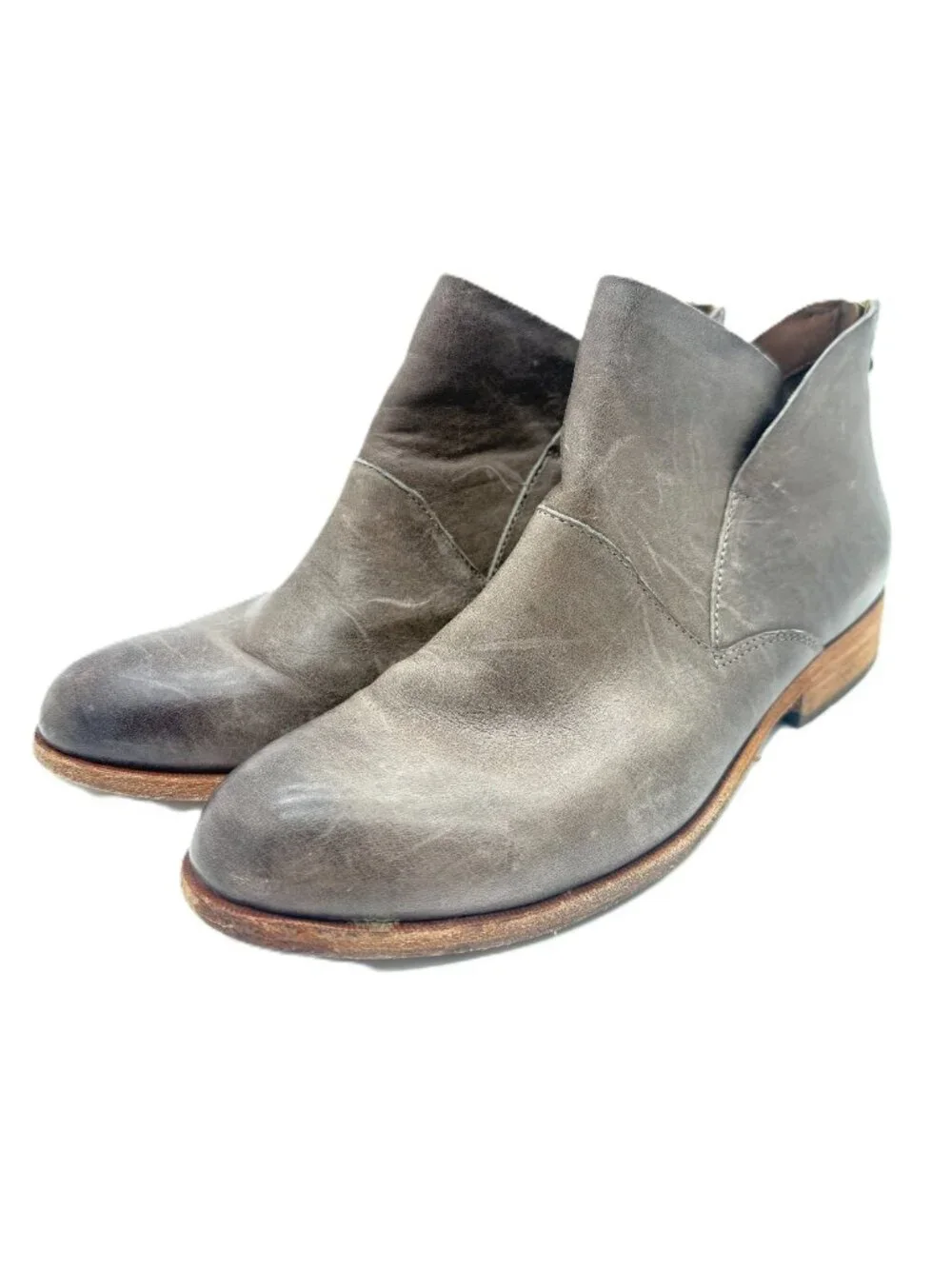 Kork-Ease Gray Leather Ankle Booties 10M Quiet Luxury Boho Minimal 3966